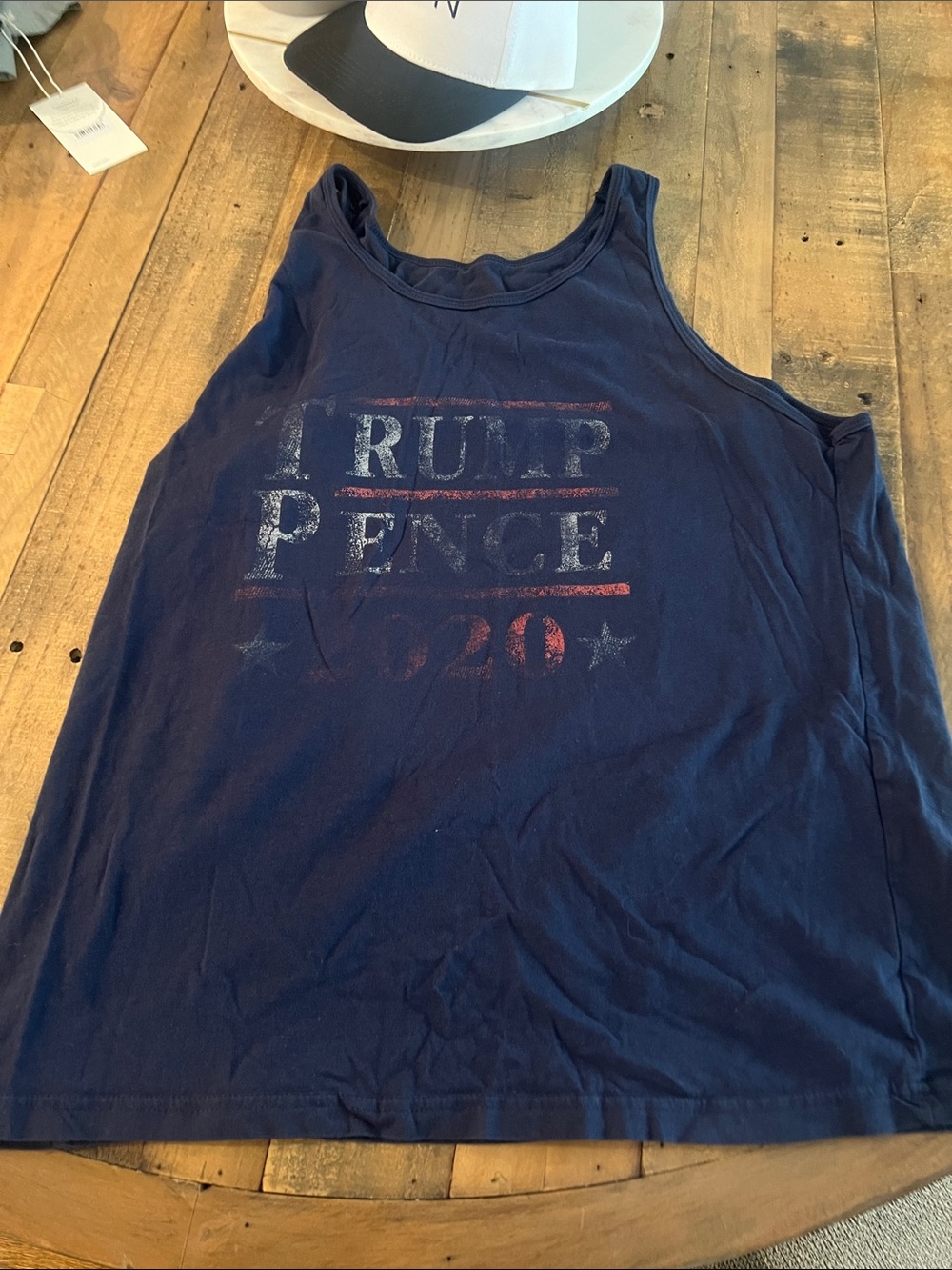 Navy Graphic Tank Top with Faded White & Red Print